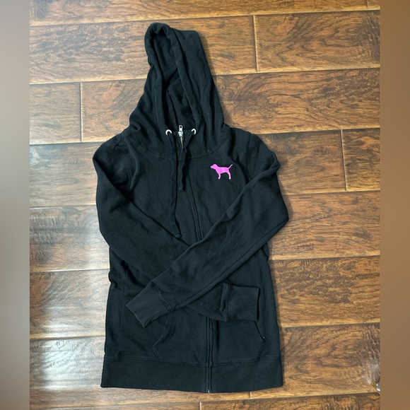 PINK by Victoria’s Secret, black and pink zip up hoodie size x-small - Picture 2 of 7